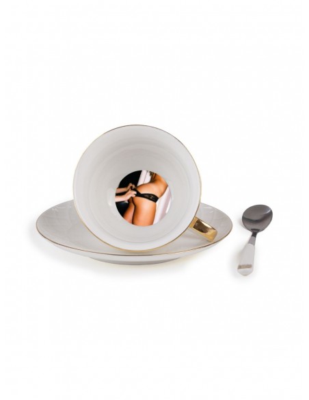 SELETTI Guiltless Tasse à thé en porcelaine avec assiette et cuillère à café - Pomona