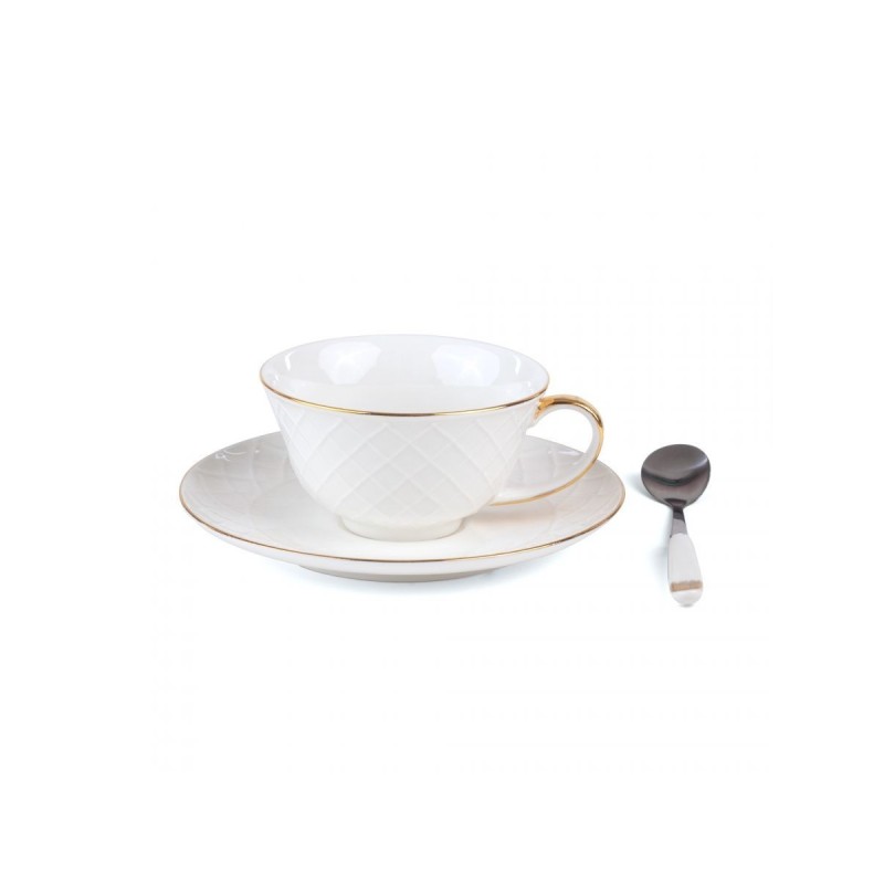 SELETTI Guiltless porcelain tea cup with plate and teaspoon - Prosperina