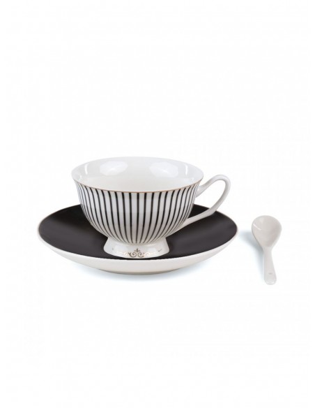 SELETTI Guiltless Tasse à thé en porcelaine avec assiette et cuillère à café - Tacita