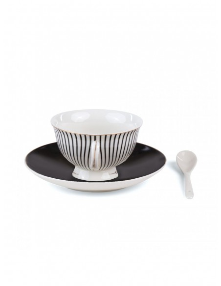 SELETTI Guiltless Tasse à thé en porcelaine avec assiette et cuillère à café - Bellona
