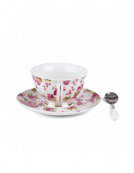 SELETTI Guiltless Tasse à thé en porcelaine avec assiette et cuillère à café - Vesta