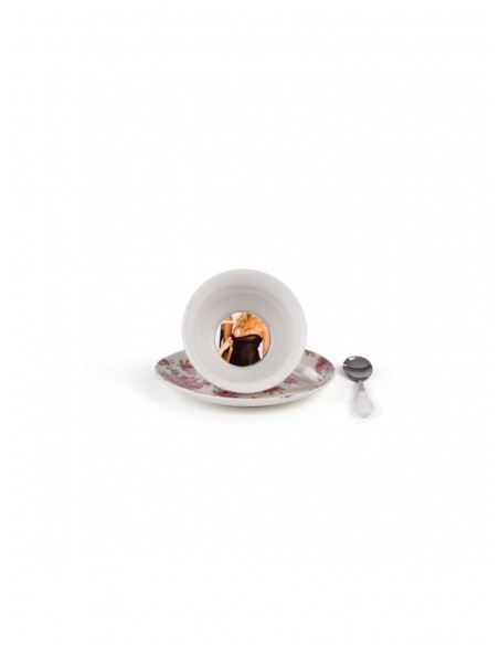SELETTI Guiltless Tasse à thé en porcelaine avec assiette et cuillère à café - Rumina