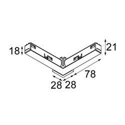 Modular Lighting Pista track 48V electrical/mechanical (surface) connection 90° inside 