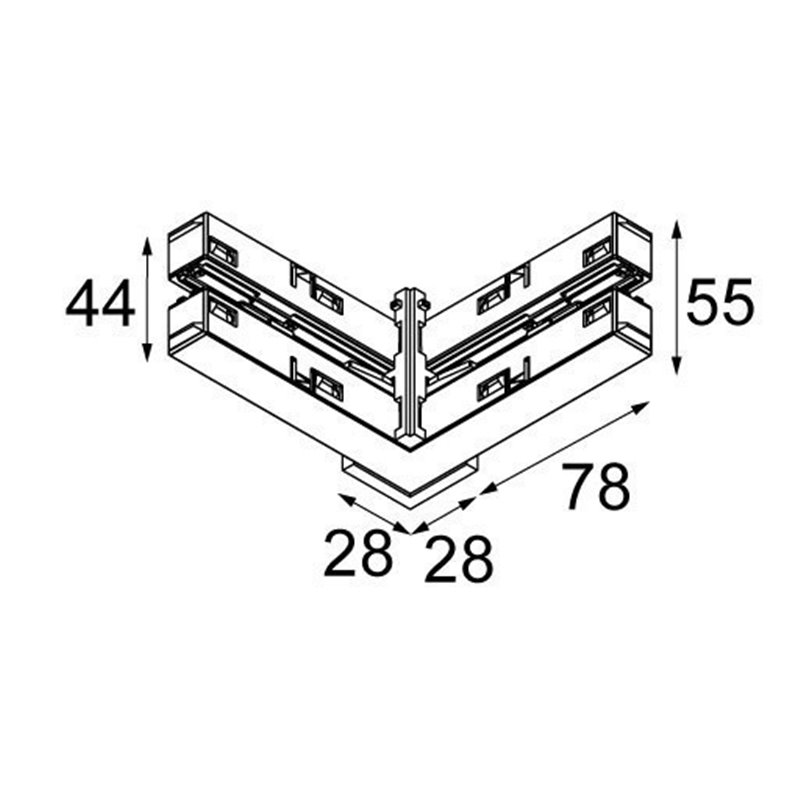 Modular Lighting Pista track 48V electrical/mechanical (up/down) connection 90° Deckenlampe