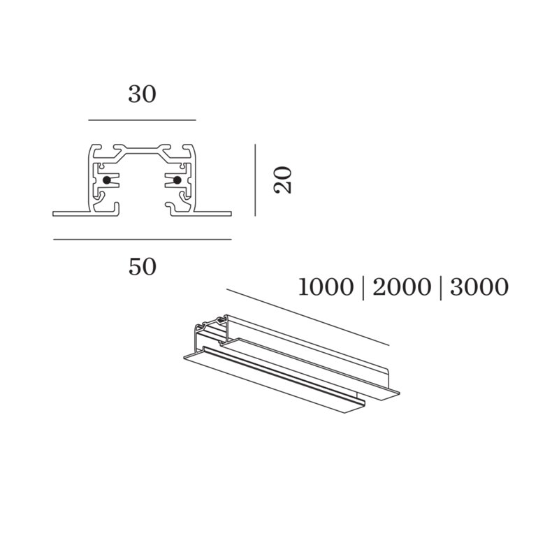 Wever & Ducré Track Profile 3M 1-Phase Track | Recessed
