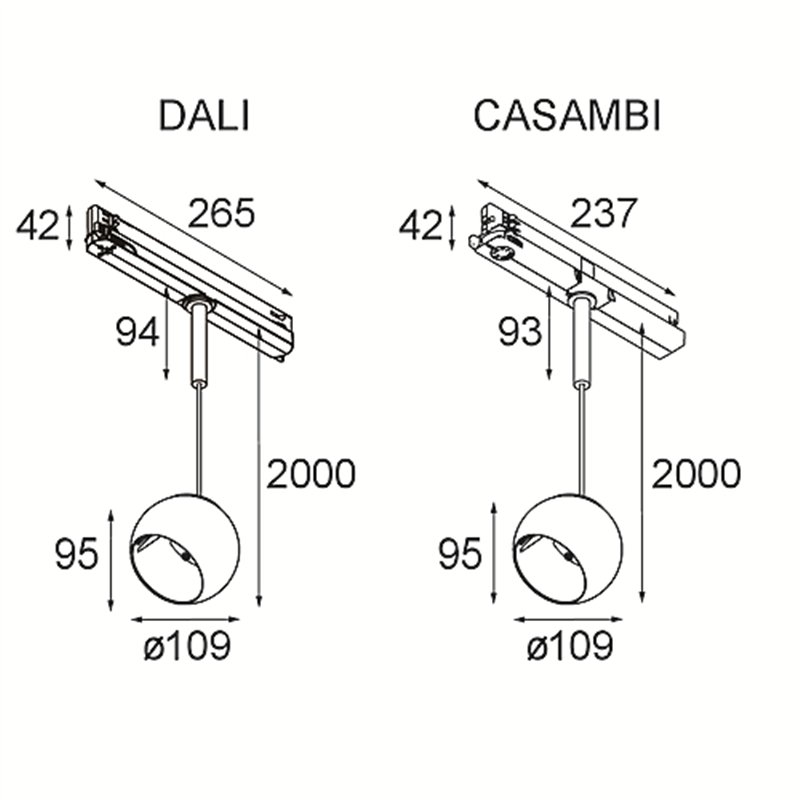 Modular Marbul Track 230V Suspended Adjustable 109 1x LED DI | Éclairage sur rail