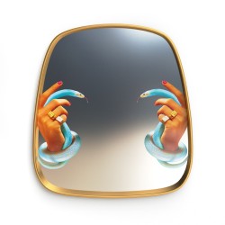 SELETTI Toiletpaper mirror with golden frame - hand - snakes
