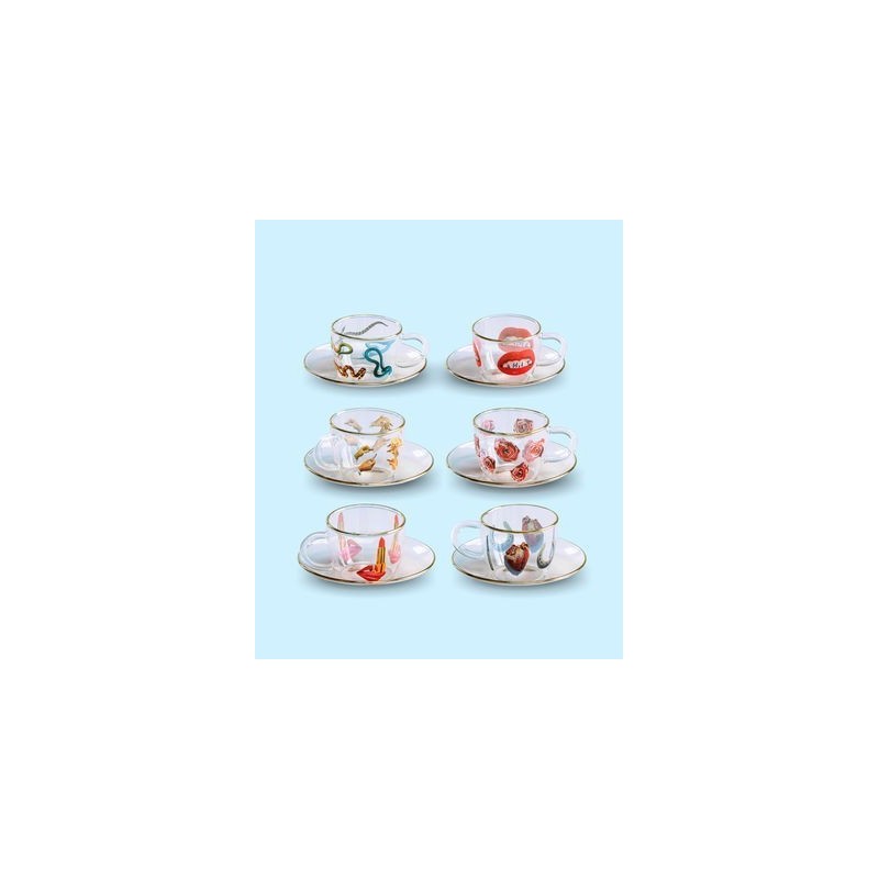 SELETTI Toiletpaper glass coffee set - tongue