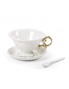 SELETTI I-wares service à thé en porcelaine avec col. Manche en or