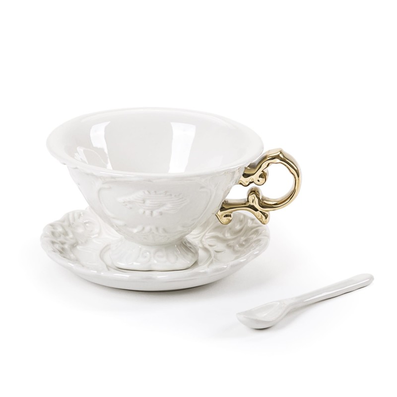SELETTI I-wares service à thé en porcelaine avec col. Manche en or