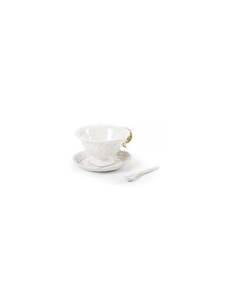SELETTI I-wares service à thé en porcelaine avec col. Manche en or