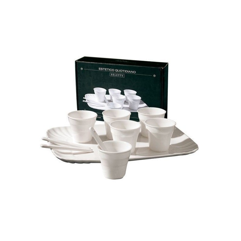 SELETTI coffee set 6 cups + 6 stirrers + 1 tray in porcelain