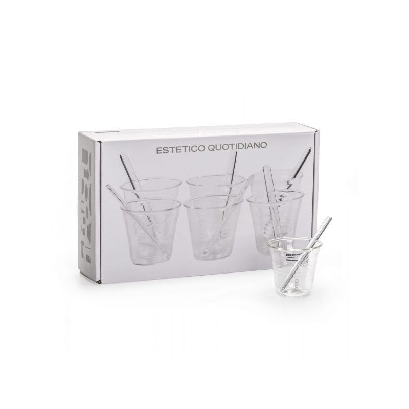 SELETTI coffee set 6 cups + 6 stirers glasses