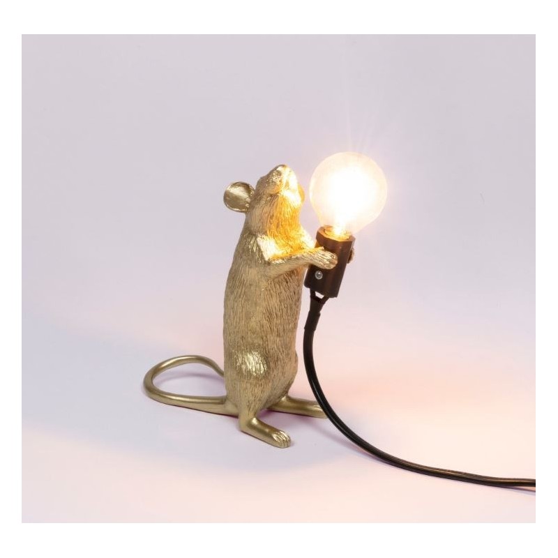 SELETTI Mouse Lamp Gold Standing/Step Black Cable