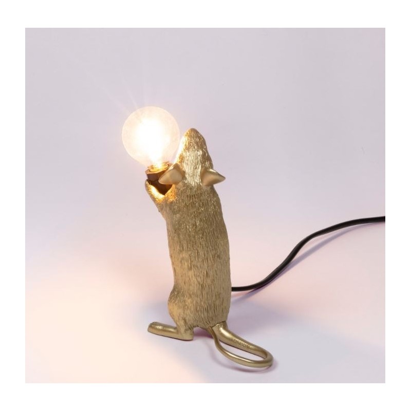 SELETTI Souris Lampe Dorée Debout/Step Câble Noir