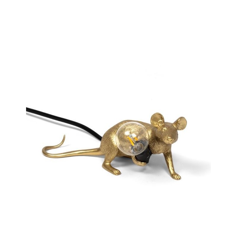 SELETTI Souris Lampe Dorée Allongée/Lop Câble Noir