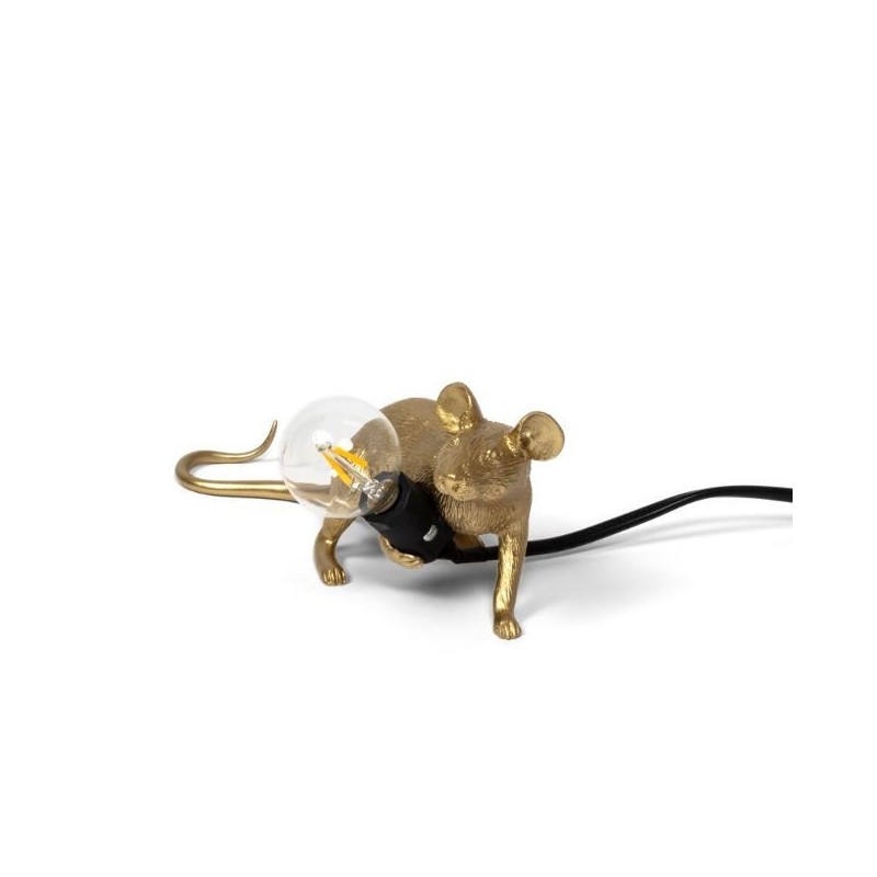 SELETTI Souris Lampe Dorée Allongée/Lop Câble Noir